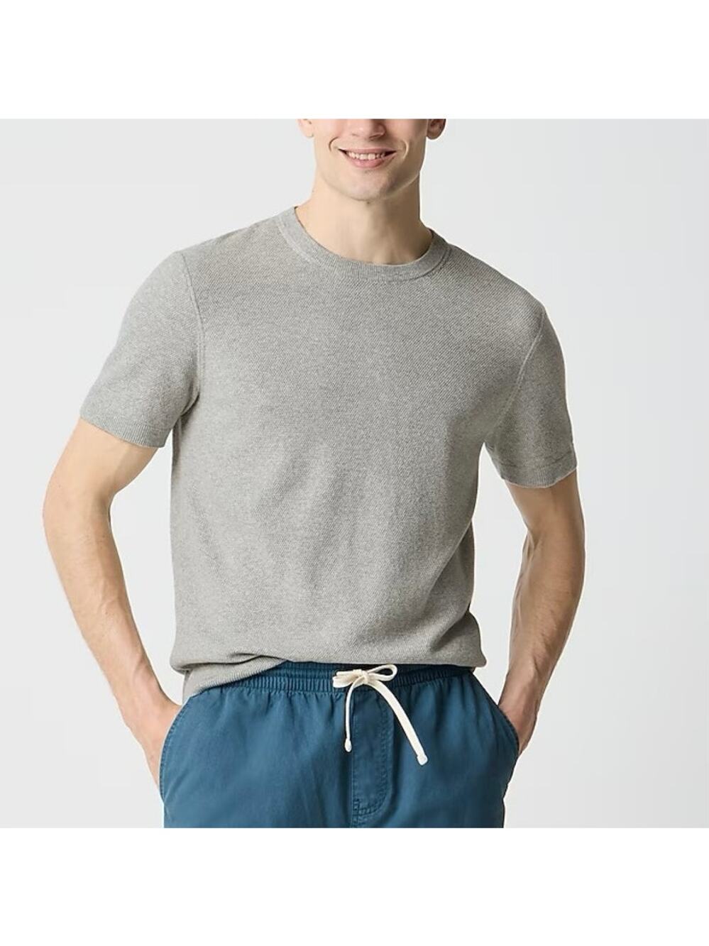 NWT J.Crew Factory Men's Cotton Seed-Stitch Sweater Tee Heather Dove Grey Small